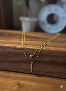 Layered Necklace with Bead and Bar Pendant 310033