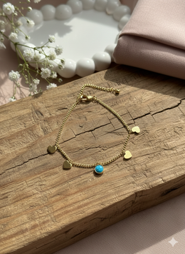 Gold Heart and Blue Charm Bracelet 210001