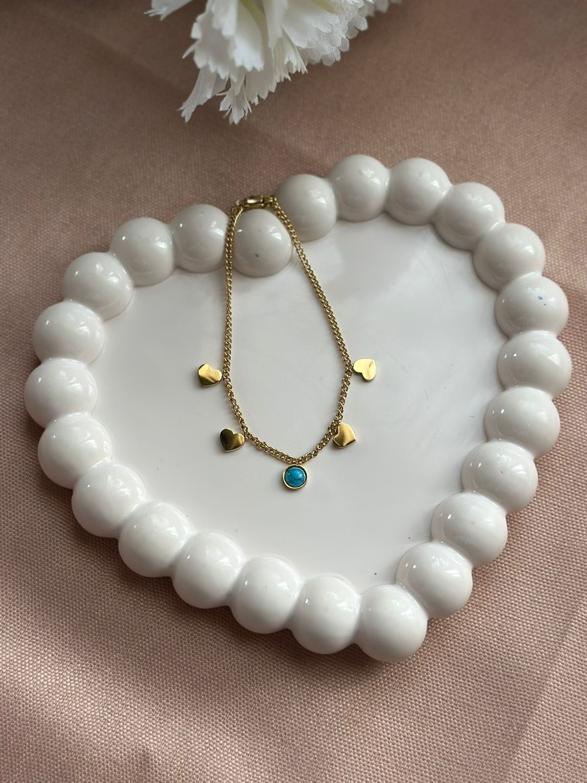 Gold Heart and Blue Charm Bracelet 210001